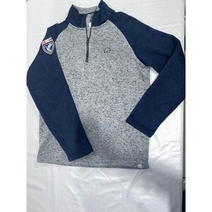 Ducks Unlimited Mens Quarter Zip‎ Pullover Sweater Grey Navy Blue Fleece Medium